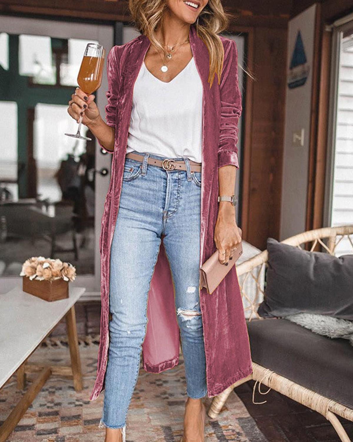 Damen Strickjacke Langarm Offener Vorderteil Modern