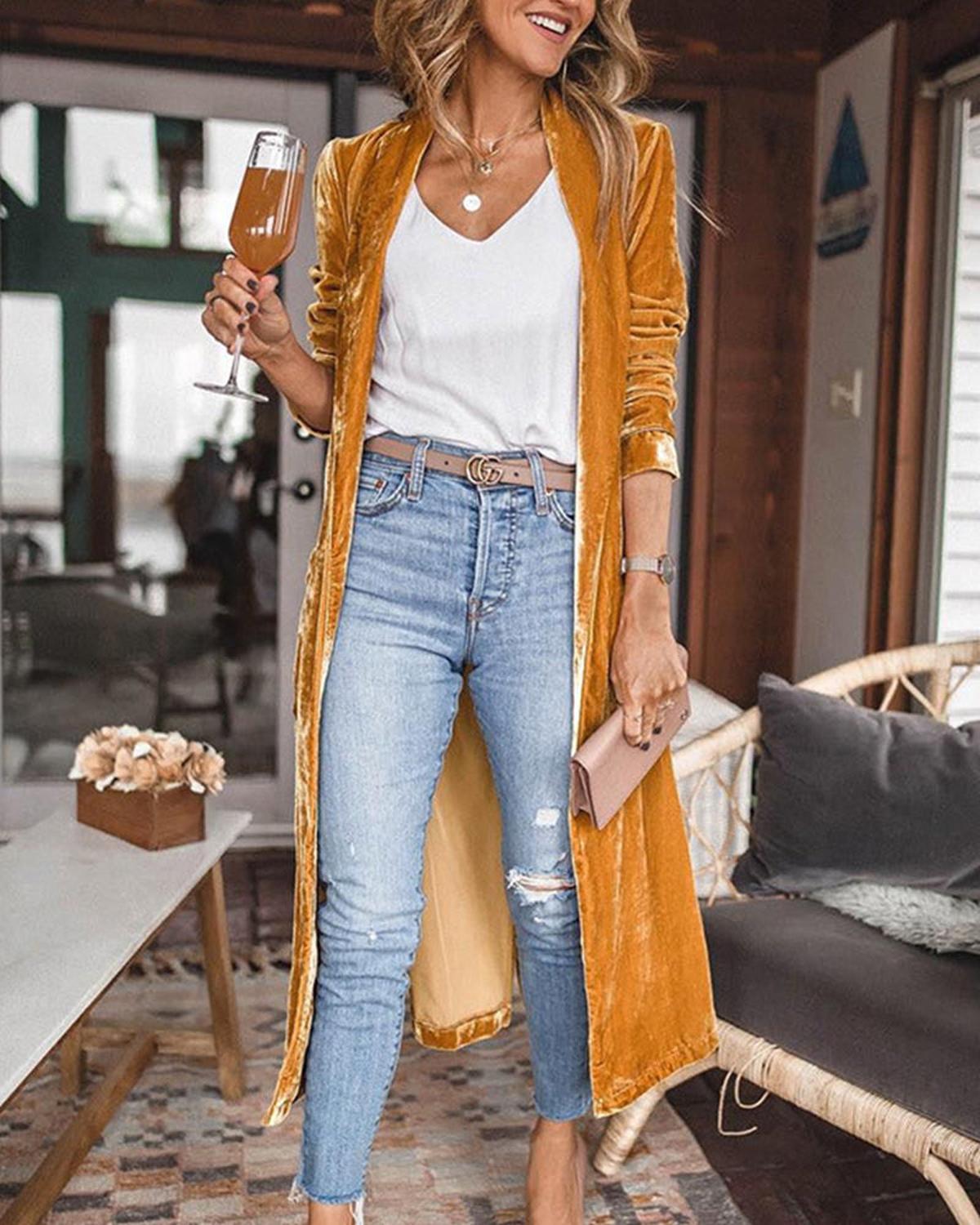 Damen Strickjacke Langarm Offener Vorderteil Modern - BerlinGlamour