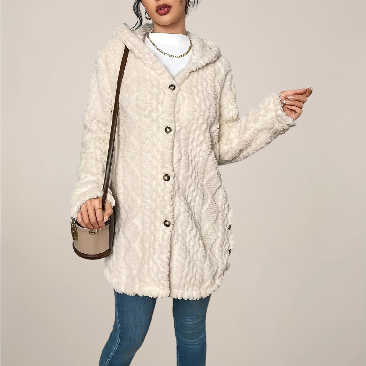 Damen Kapuzenjacke Lang Strukturiert Winterjacke