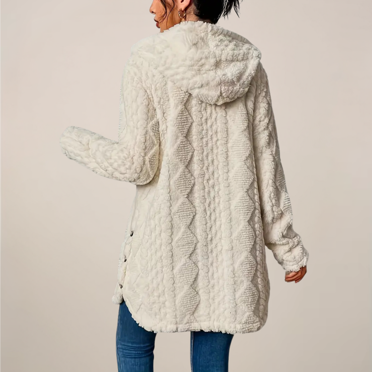 Damen Kapuzenjacke Lang Strukturiert Winterjacke