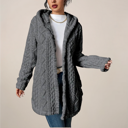 Damen Kapuzenjacke Lang Strukturiert Winterjacke - BerlinGlamour