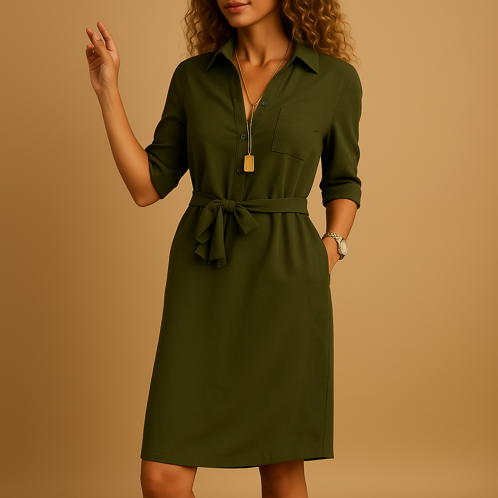 Damen Blusenkleid Frühjahr Gürtel Elegant