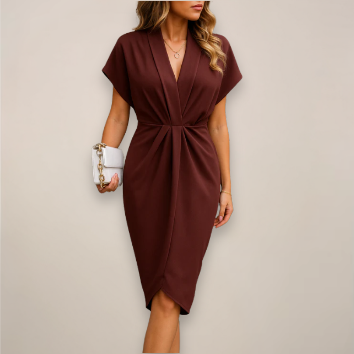 Damen Midikleid Kurzarm Mit Schlitz Sommerkleid