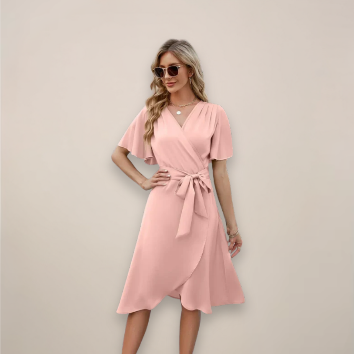 Damen Wickelkleid Midi Größe mit Frontknoten