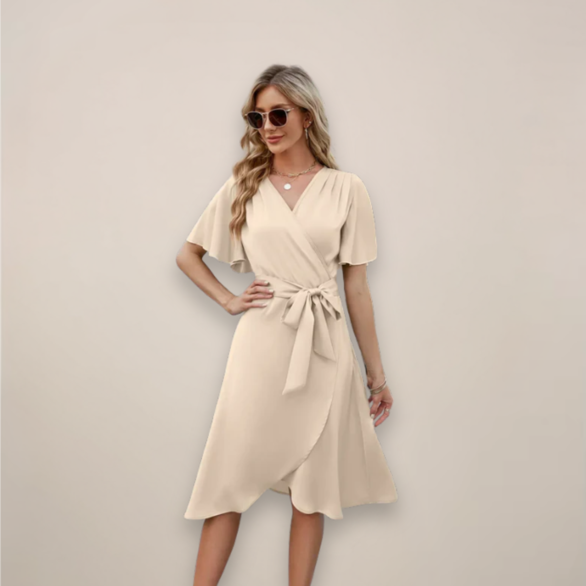 Damen Wickelkleid Midi Größe mit Frontknoten