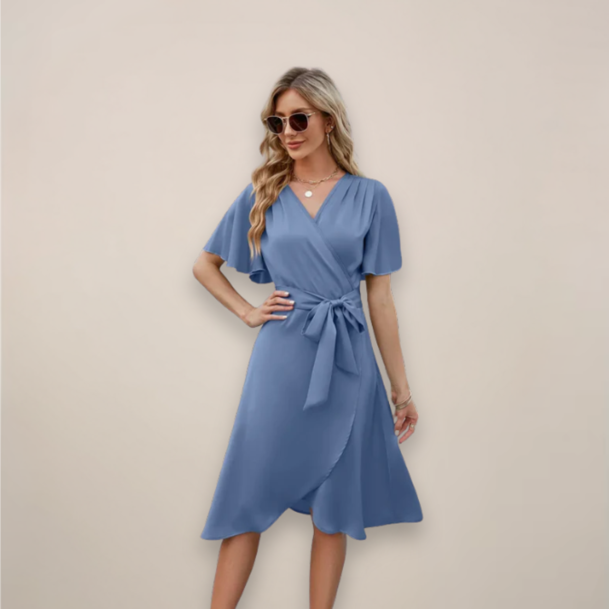 Damen Wickelkleid Midi Größe mit Frontknoten - BerlinGlamour