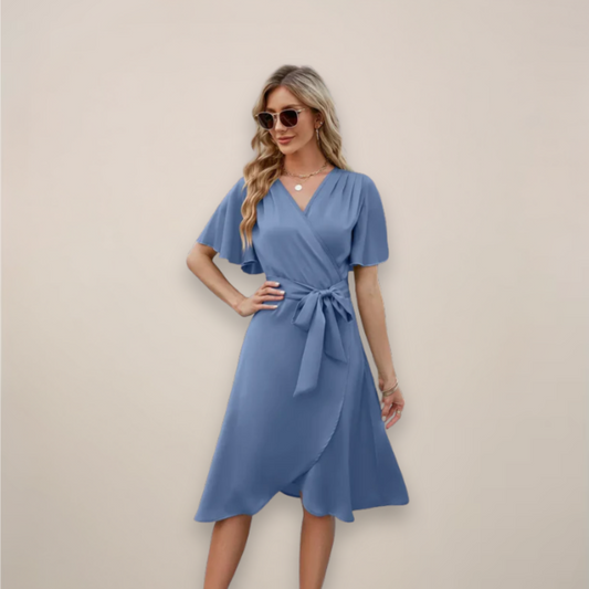 Damen Wickelkleid Midi Größe mit Frontknoten - BerlinGlamour