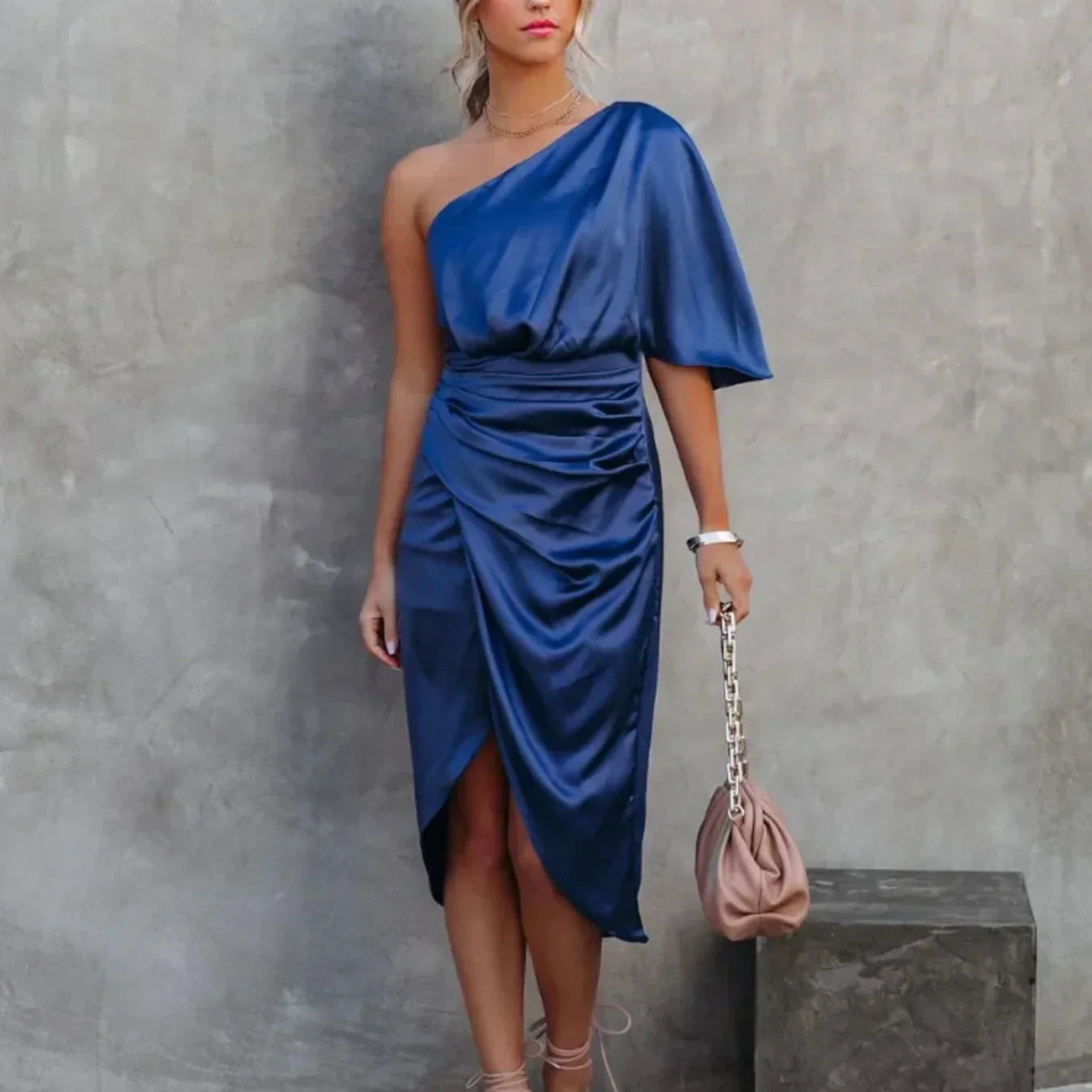 Damen Minikleid Wickelkleid Elegantes One-Shoulder-Design