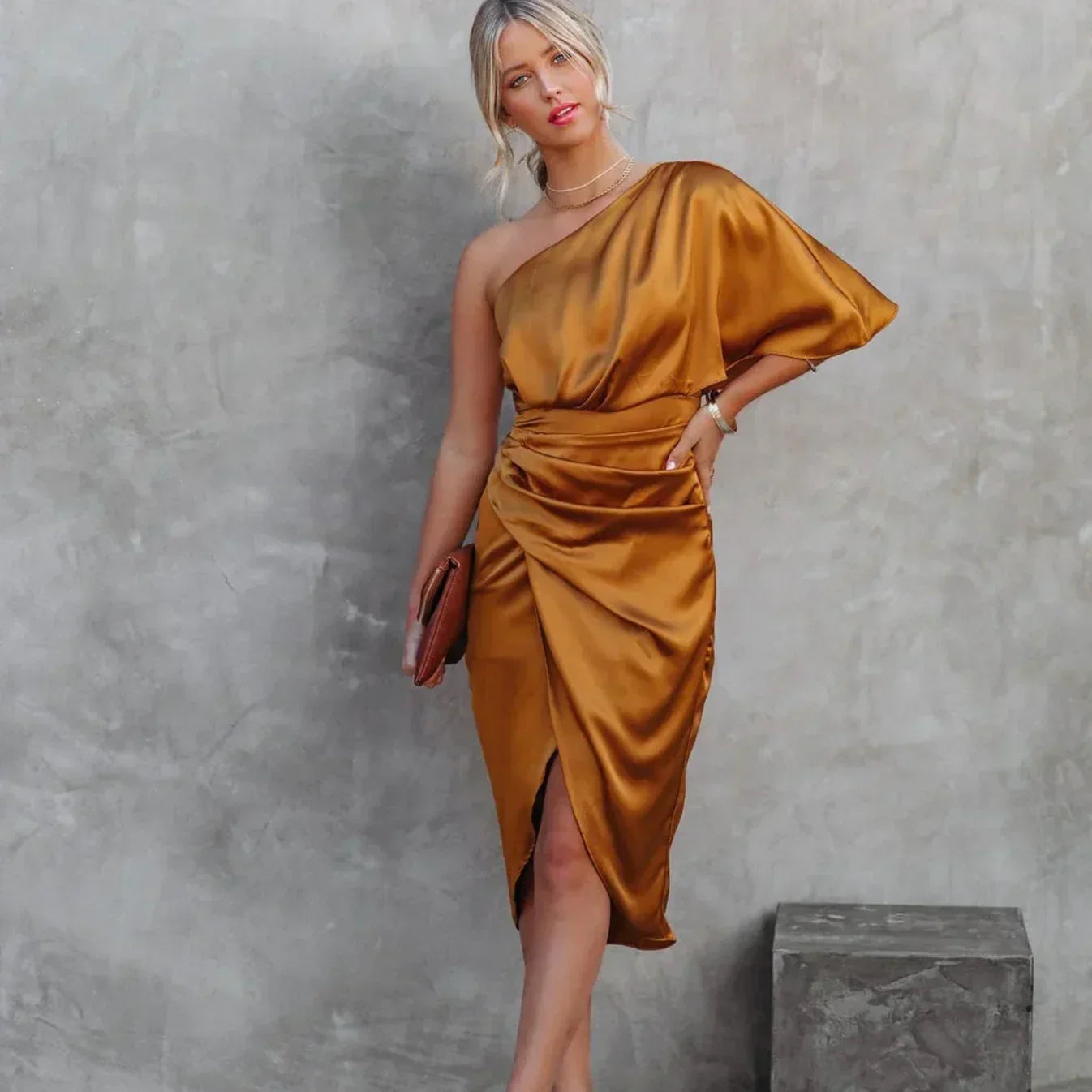 Damen Minikleid Wickelkleid Elegantes One-Shoulder-Design