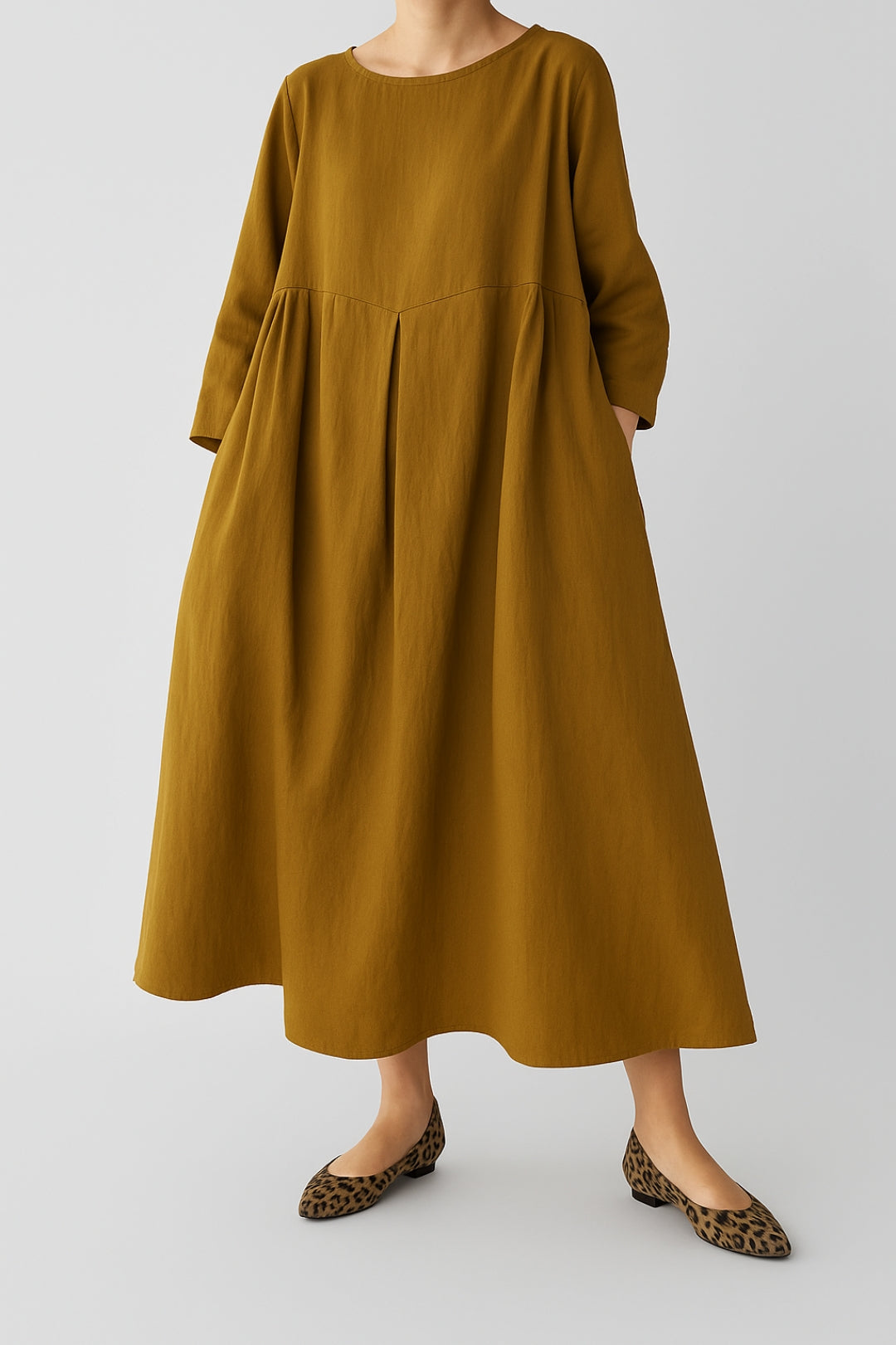 Damen Midikleid Lässig mit Vorderfalten Sommerkleid