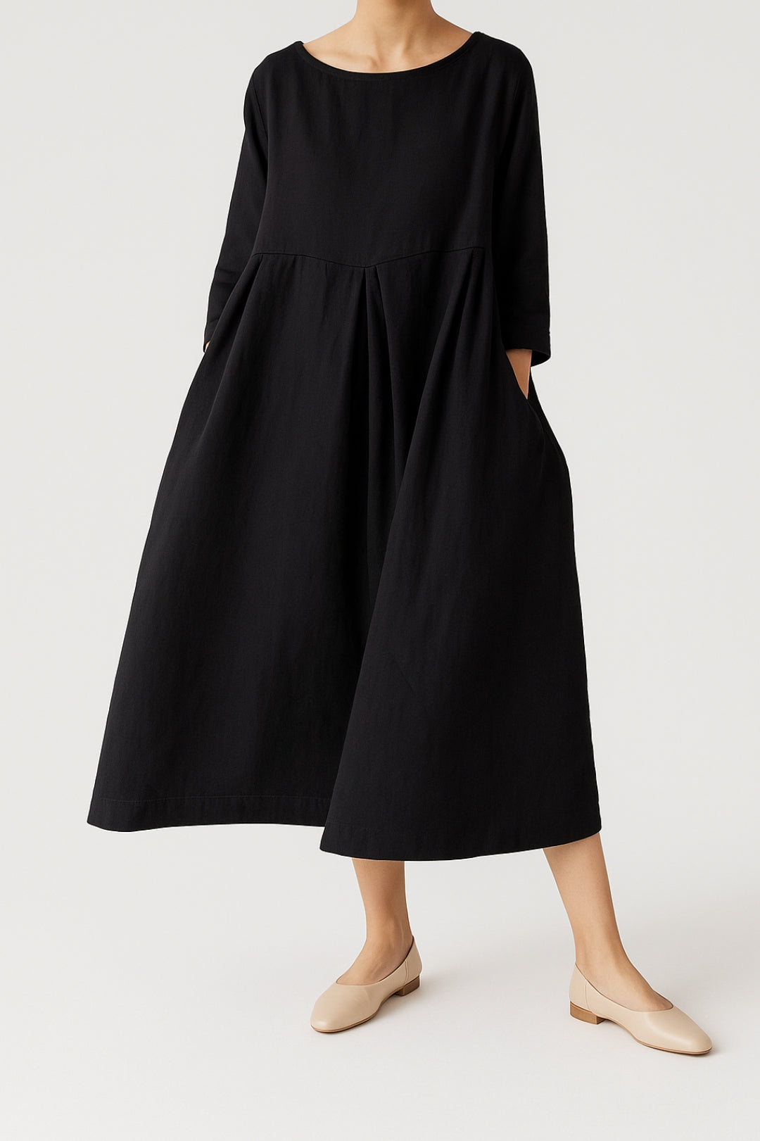 Damen Midikleid Lässig mit Vorderfalten Sommerkleid