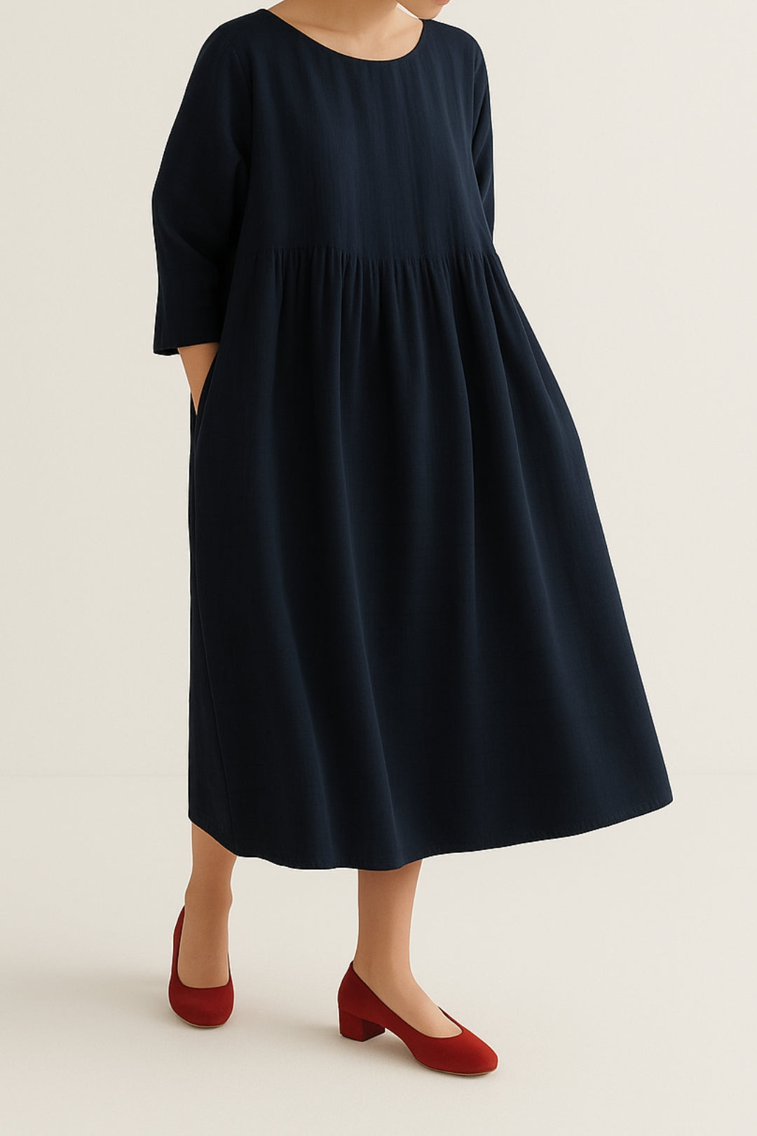 Damen Midikleid Lässig mit Vorderfalten Sommerkleid