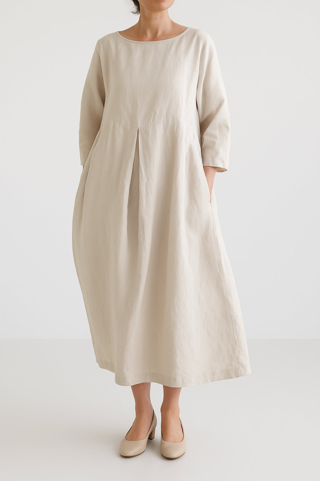 Damen Midikleid Lässig mit Vorderfalten Sommerkleid