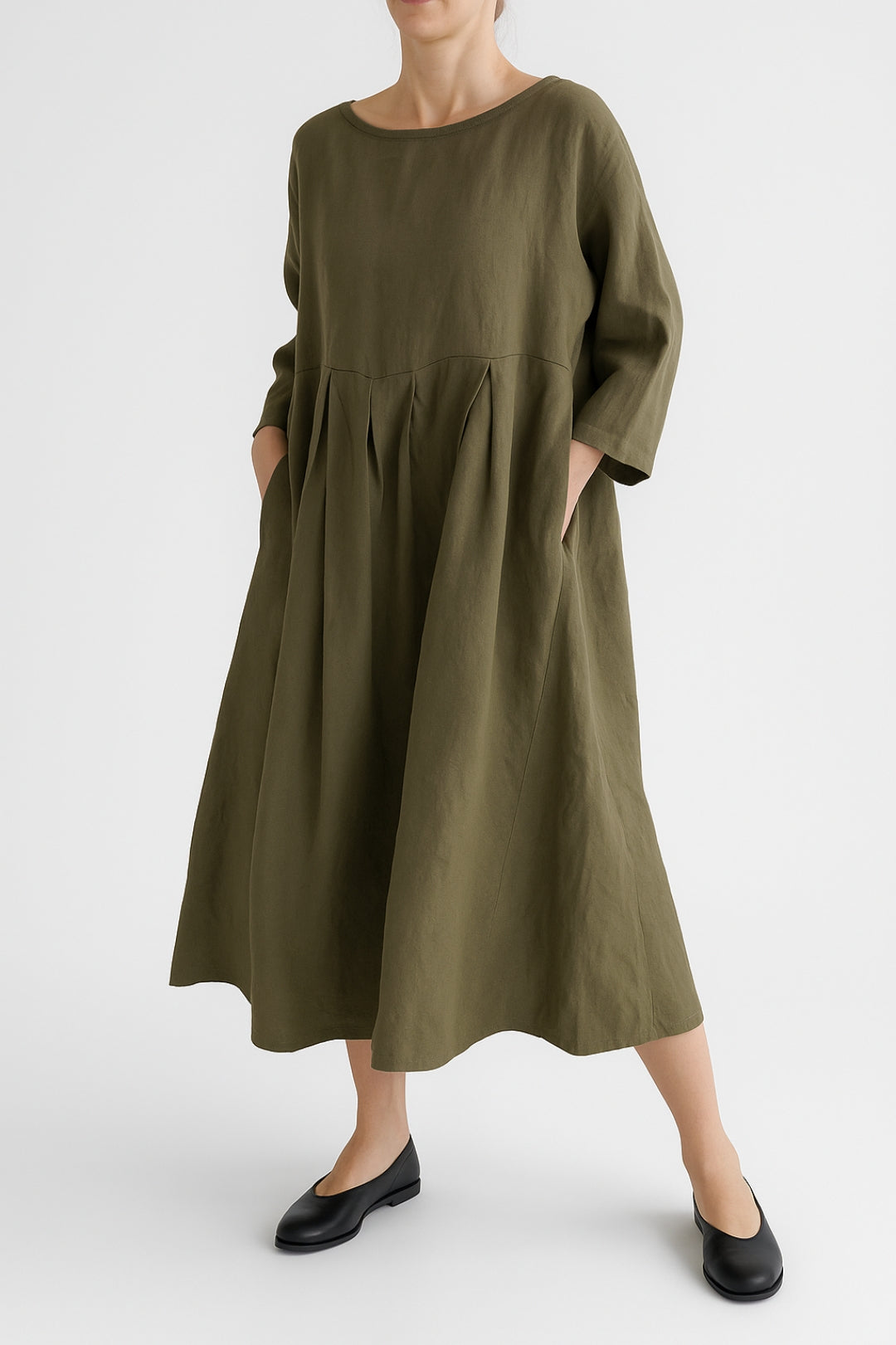 Damen Midikleid Lässig mit Vorderfalten Sommerkleid - BerlinGlamour
