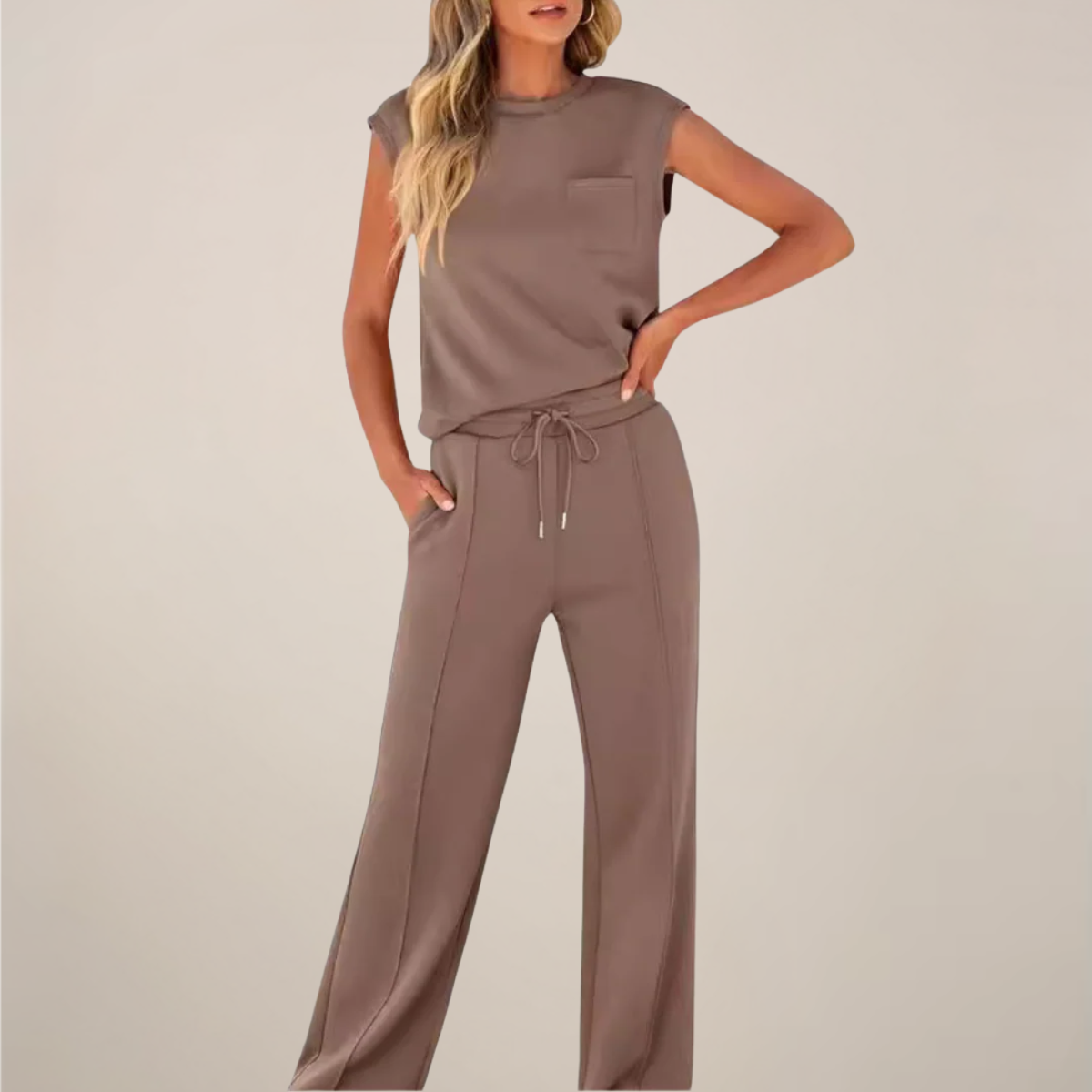 Damen Oberteil Hose Set Ärmellos mit Kordelzug