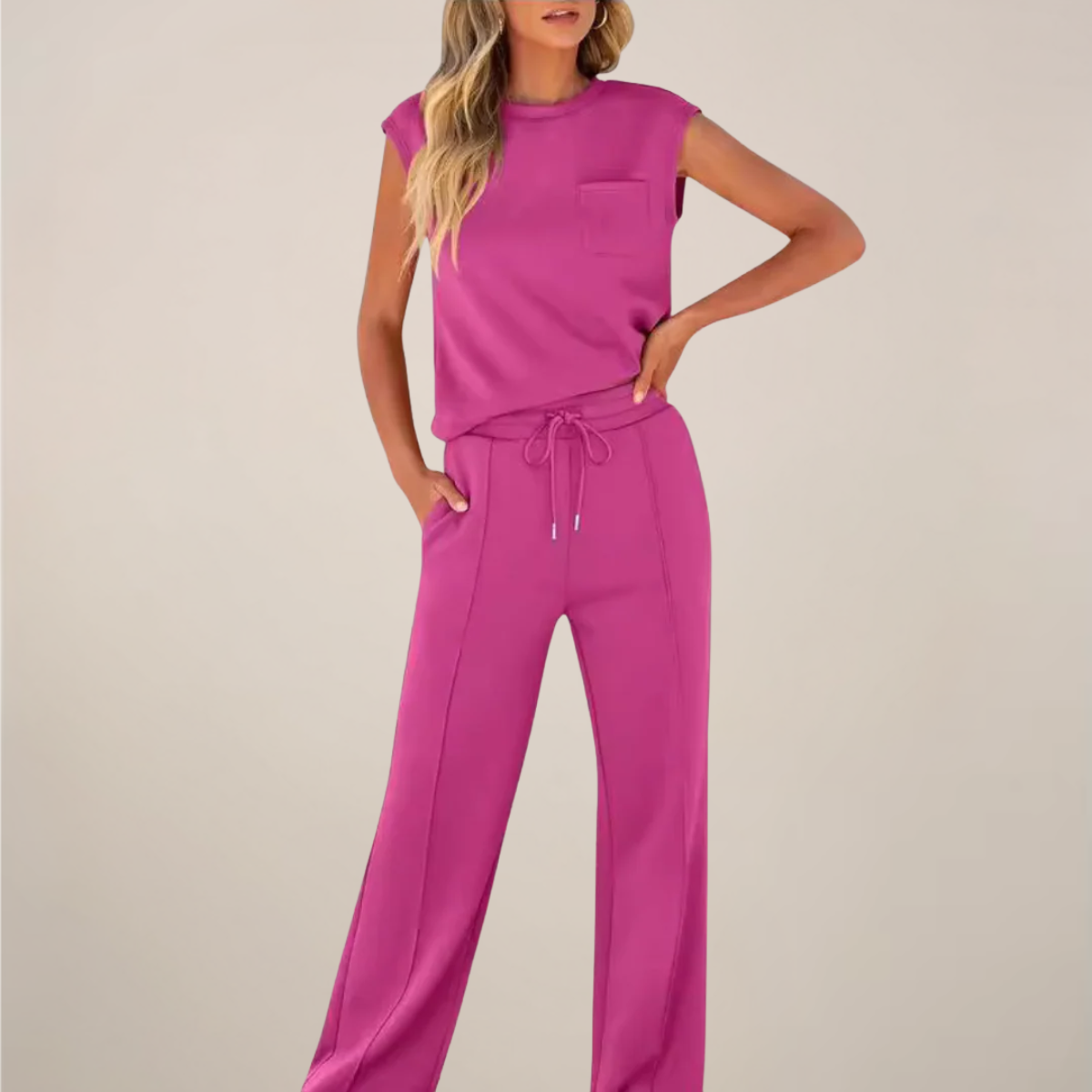 Damen Oberteil Hose Set Ärmellos mit Kordelzug