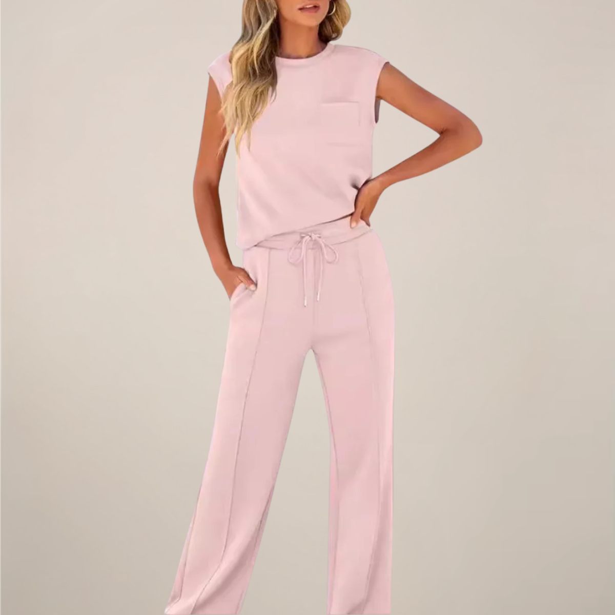 Damen Oberteil Hose Set Ärmellos mit Kordelzug