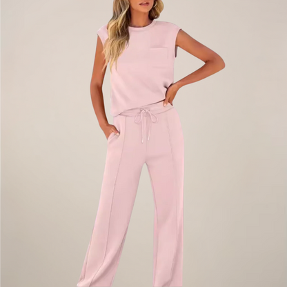 Damen Oberteil Hose Set Ärmellos mit Kordelzug