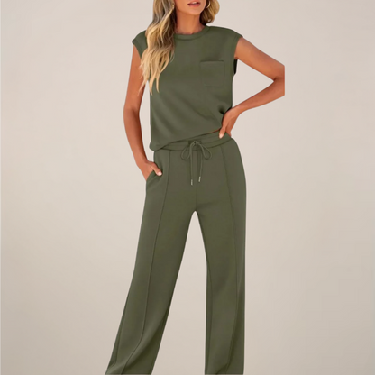 Damen Oberteil Hose Set Ärmellos mit Kordelzug