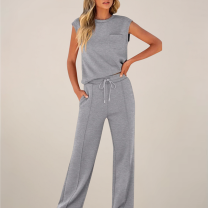 Damen Oberteil Hose Set Ärmellos mit Kordelzug