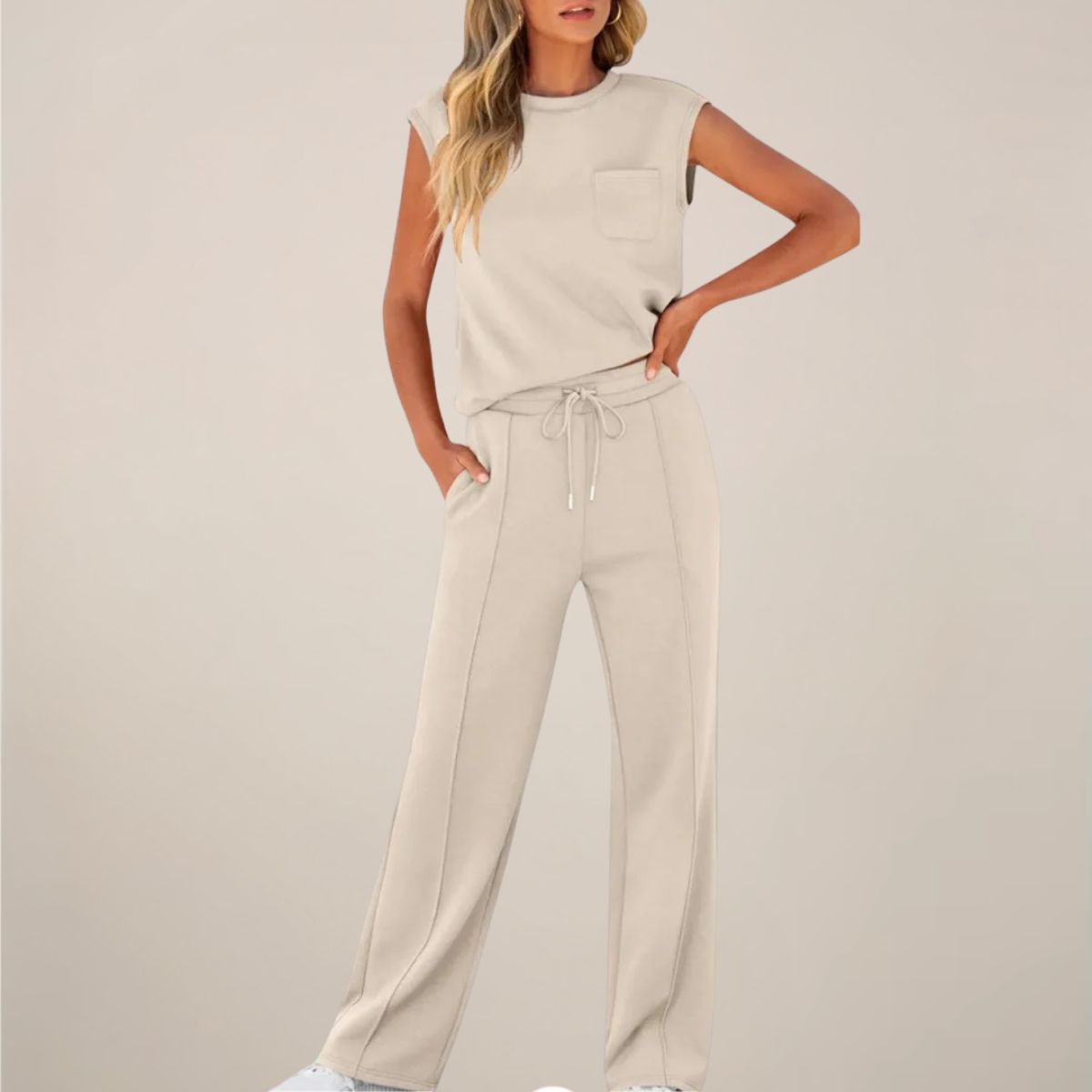 Damen Oberteil Hose Set Ärmellos mit Kordelzug