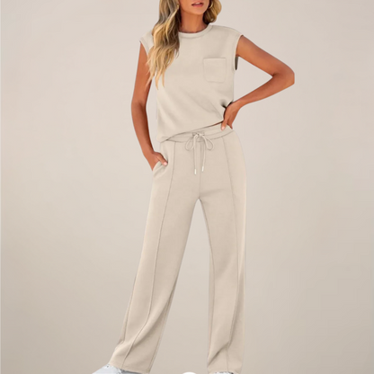 Damen Oberteil Hose Set Ärmellos mit Kordelzug