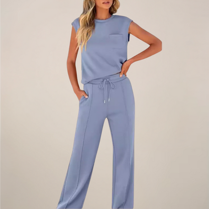 Damen Oberteil Hose Set Ärmellos mit Kordelzug