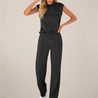 Damen Oberteil Hose Set Ärmellos mit Kordelzug - BerlinGlamour