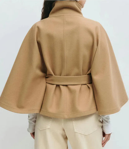 Damen Cape Mantel Frühjahr Stehkragen mit Gürtel