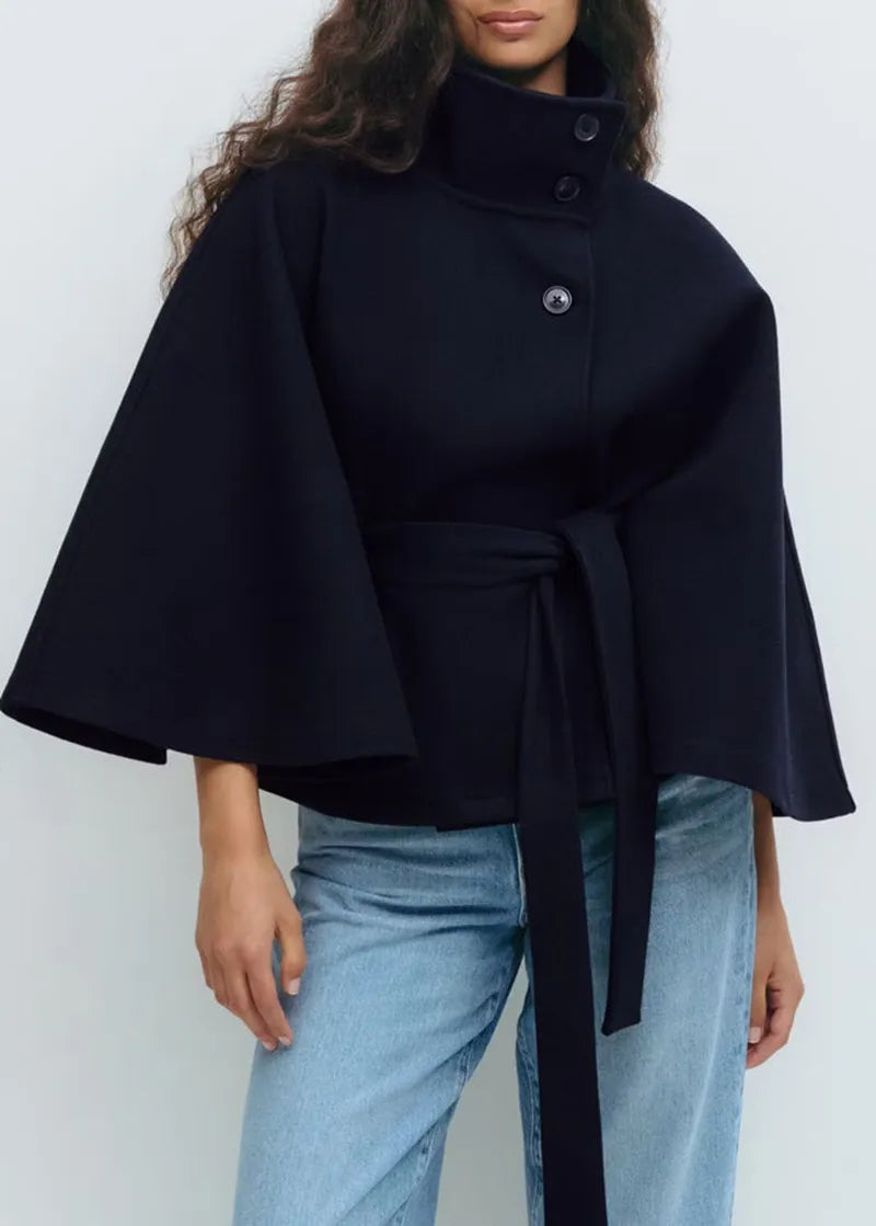 Damen Cape Mantel Frühjahr Stehkragen mit Gürtel