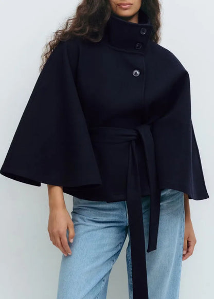 Damen Cape Mantel Frühjahr Stehkragen mit Gürtel