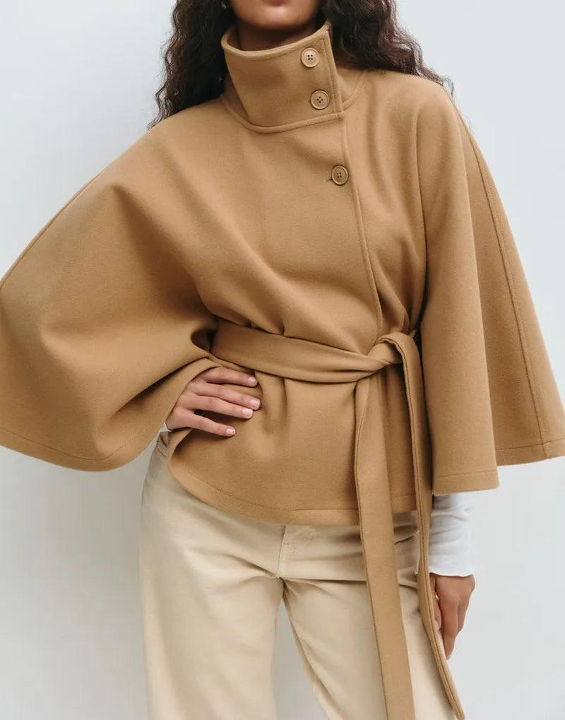 Damen Cape Mantel Frühjahr Stehkragen mit Gürtel - BerlinGlamour