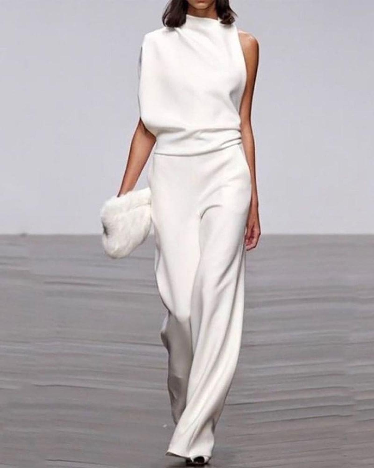 Damen Jumpsuit Weites Bein Elegante Schulterfrei - BerlinGlamour