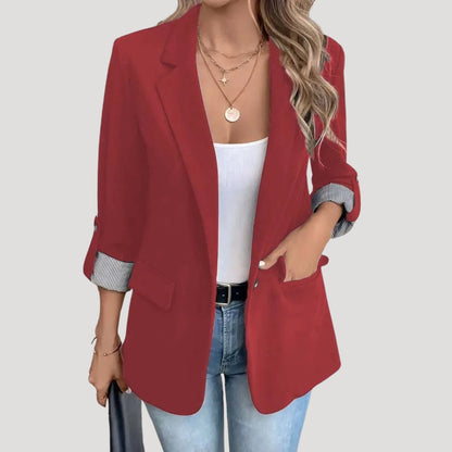 Damen Blazer Slim Fit Einreihig Hochgekrempelte Ärmel