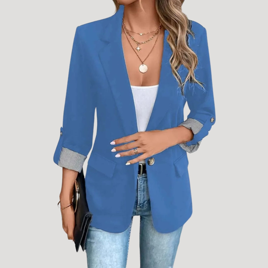 Damen Blazer Slim Fit Einreihig Hochgekrempelte Ärmel