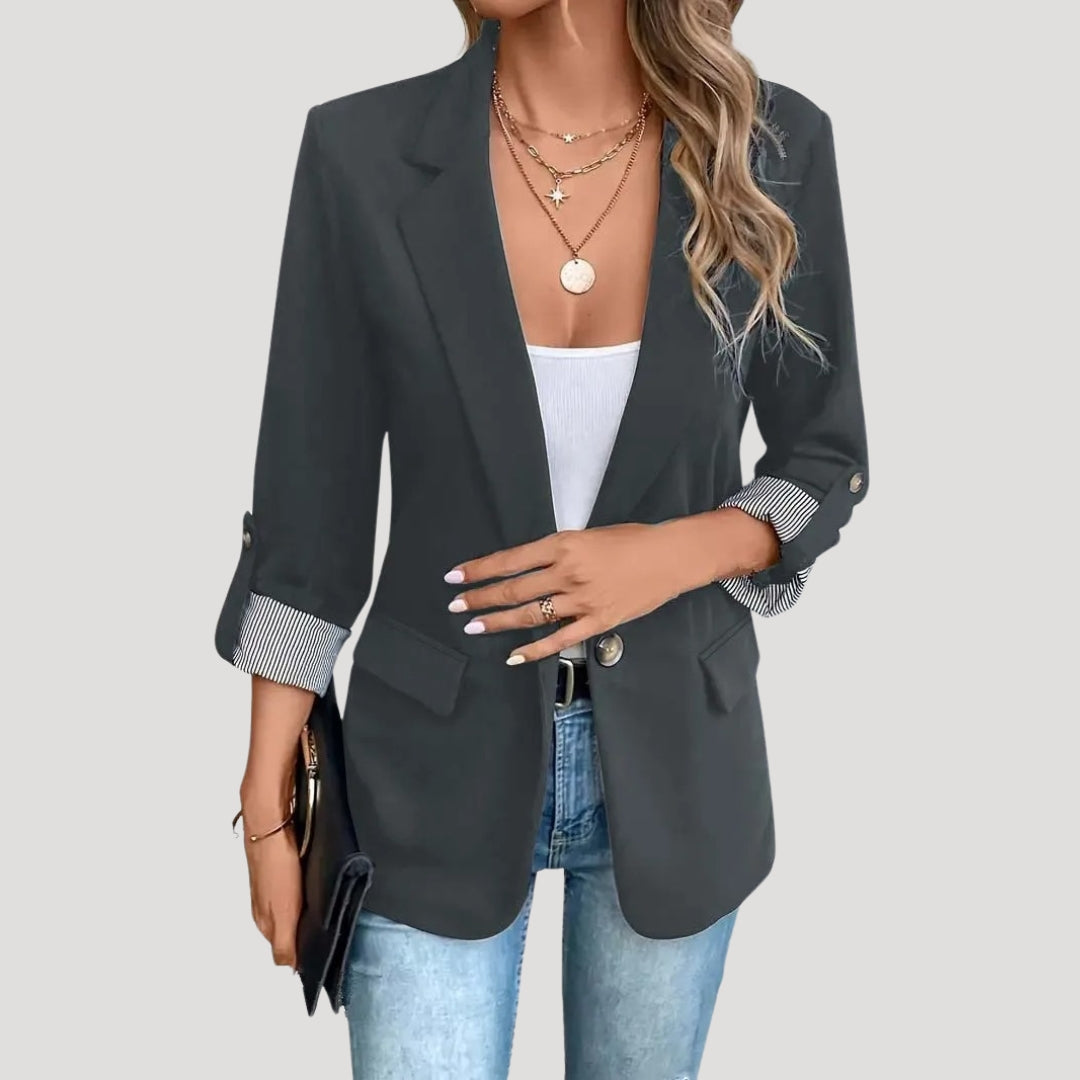 Damen Blazer Slim Fit Einreihig Hochgekrempelte Ärmel