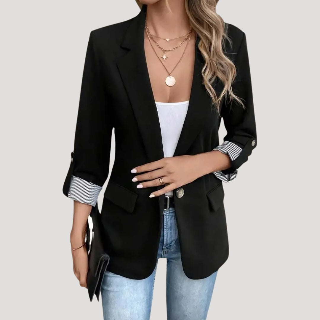 Damen Blazer Slim Fit Einreihig Hochgekrempelte Ärmel
