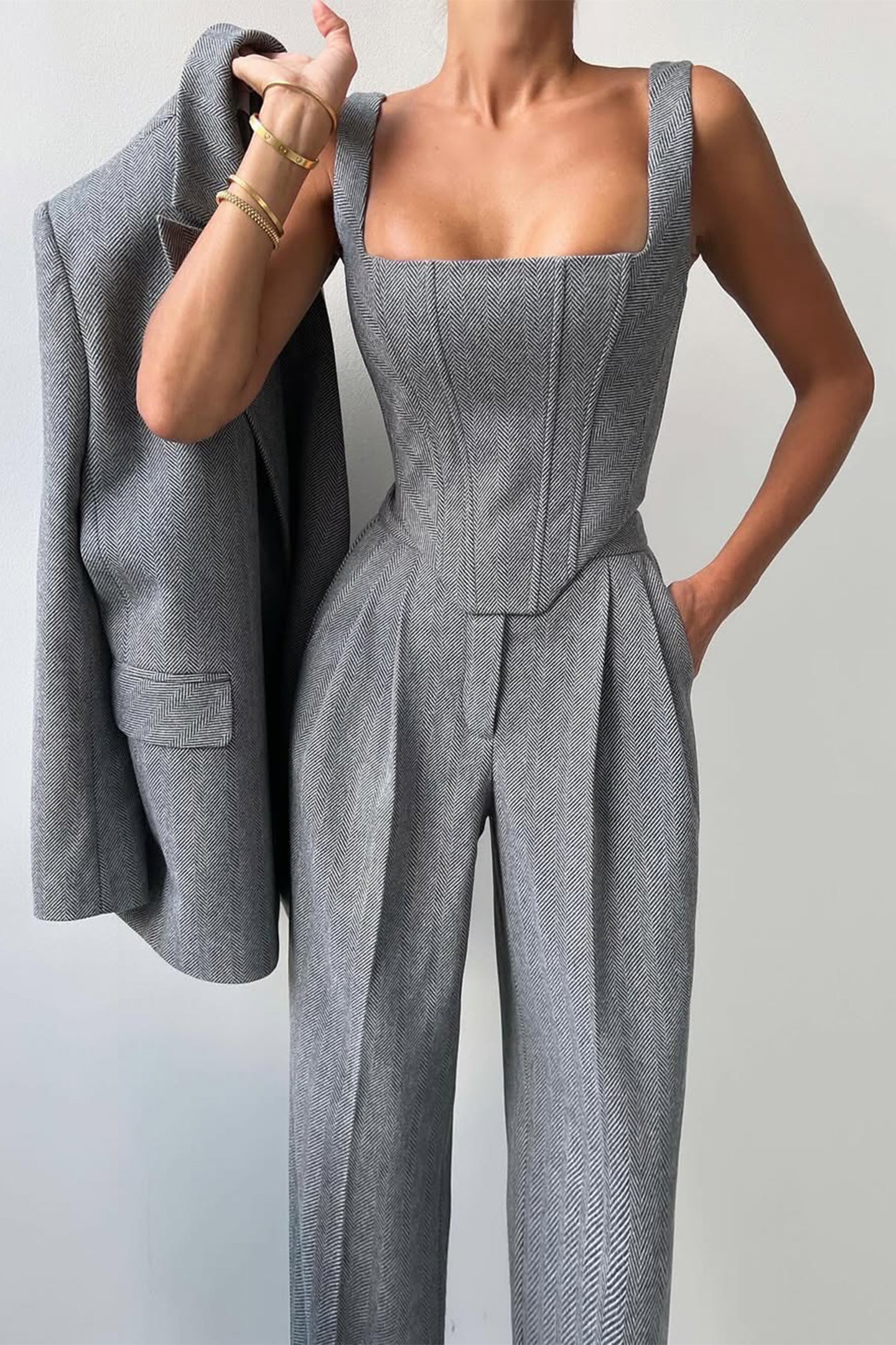 Damen Hosenanzug Dreiteilig Elegant Business