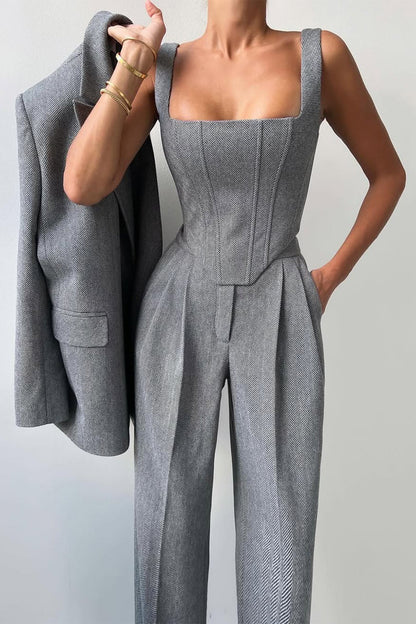 Damen Hosenanzug Dreiteilig Elegant Business