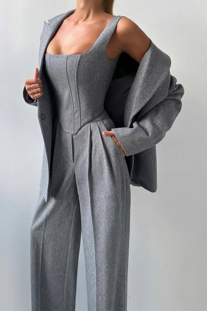 Damen Hosenanzug Dreiteilig Elegant Business