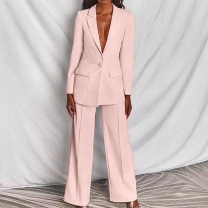Damen Hosenanzug Langbein Blazer Strukturiert Modern
