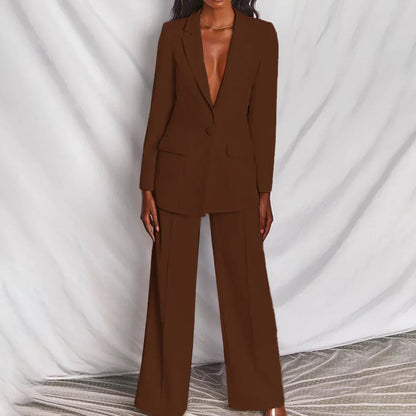 Damen Hosenanzug Langbein Blazer Strukturiert Modern