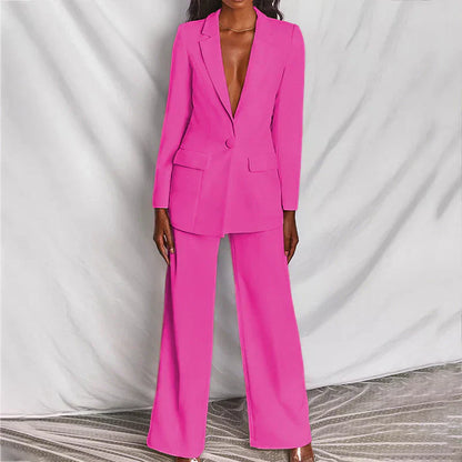 Damen Hosenanzug Langbein Blazer Strukturiert Modern