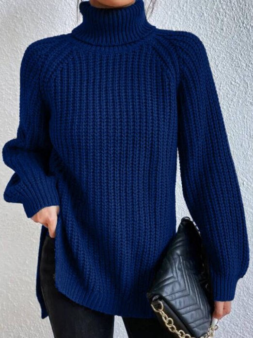 Damen Rollkragenpullover Weich Geschnürt Elegант