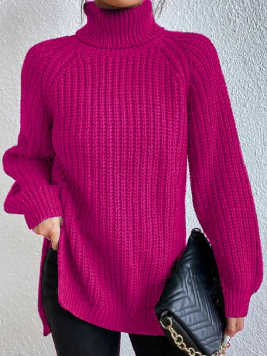 Damen Rollkragenpullover Weich Geschnürt Elegант