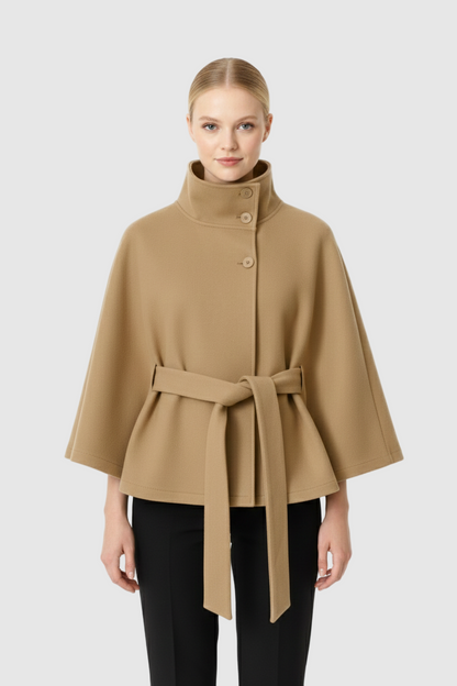 Damen Wintermantel Lang Mit Gürtel Und Hochem Kragen - BerlinGlamour