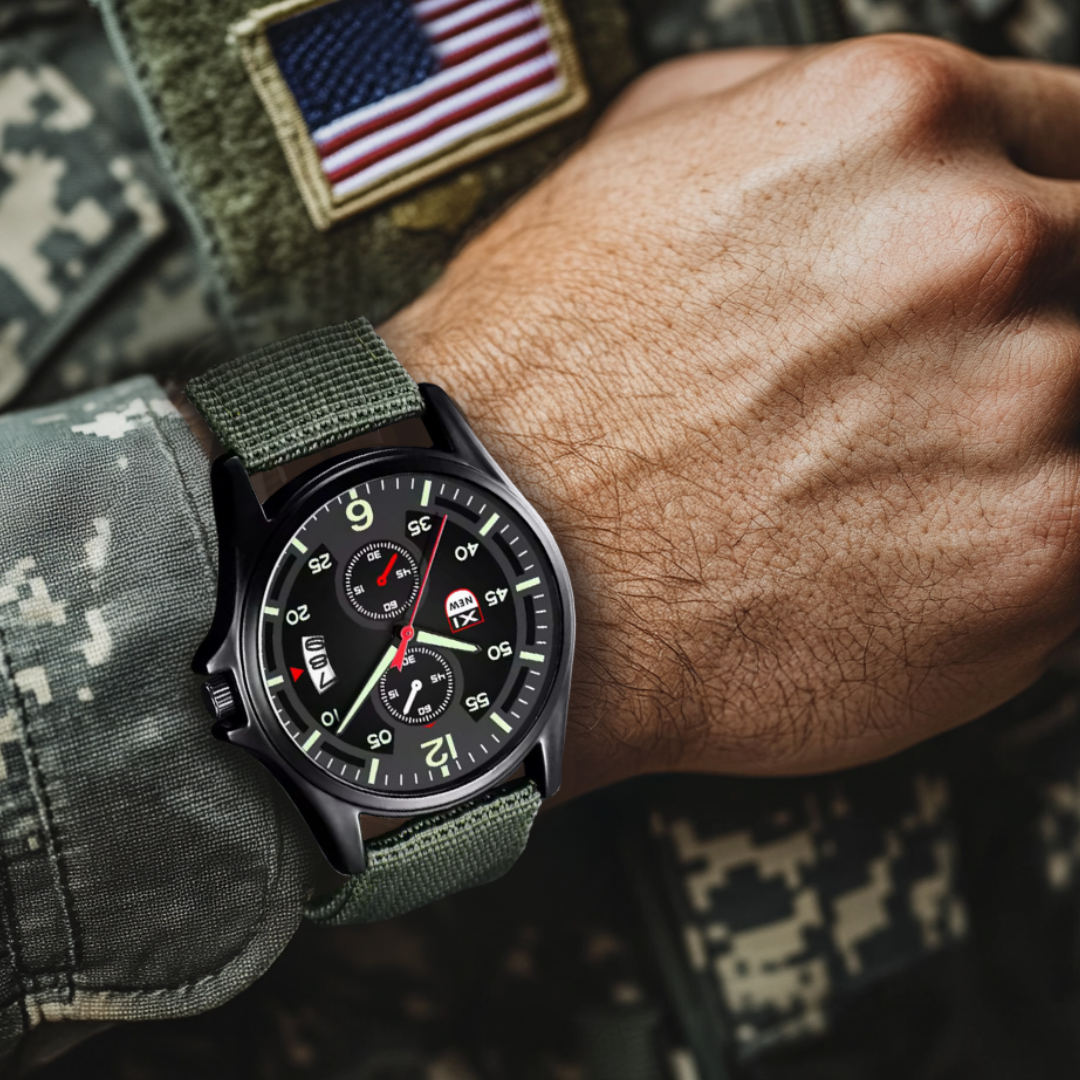 Herrenuhr Militärstil Quarz Sportuhr Schwarz