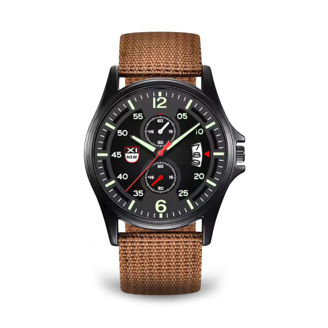 Herrenuhr Militärstil Quarz Sportuhr Schwarz
