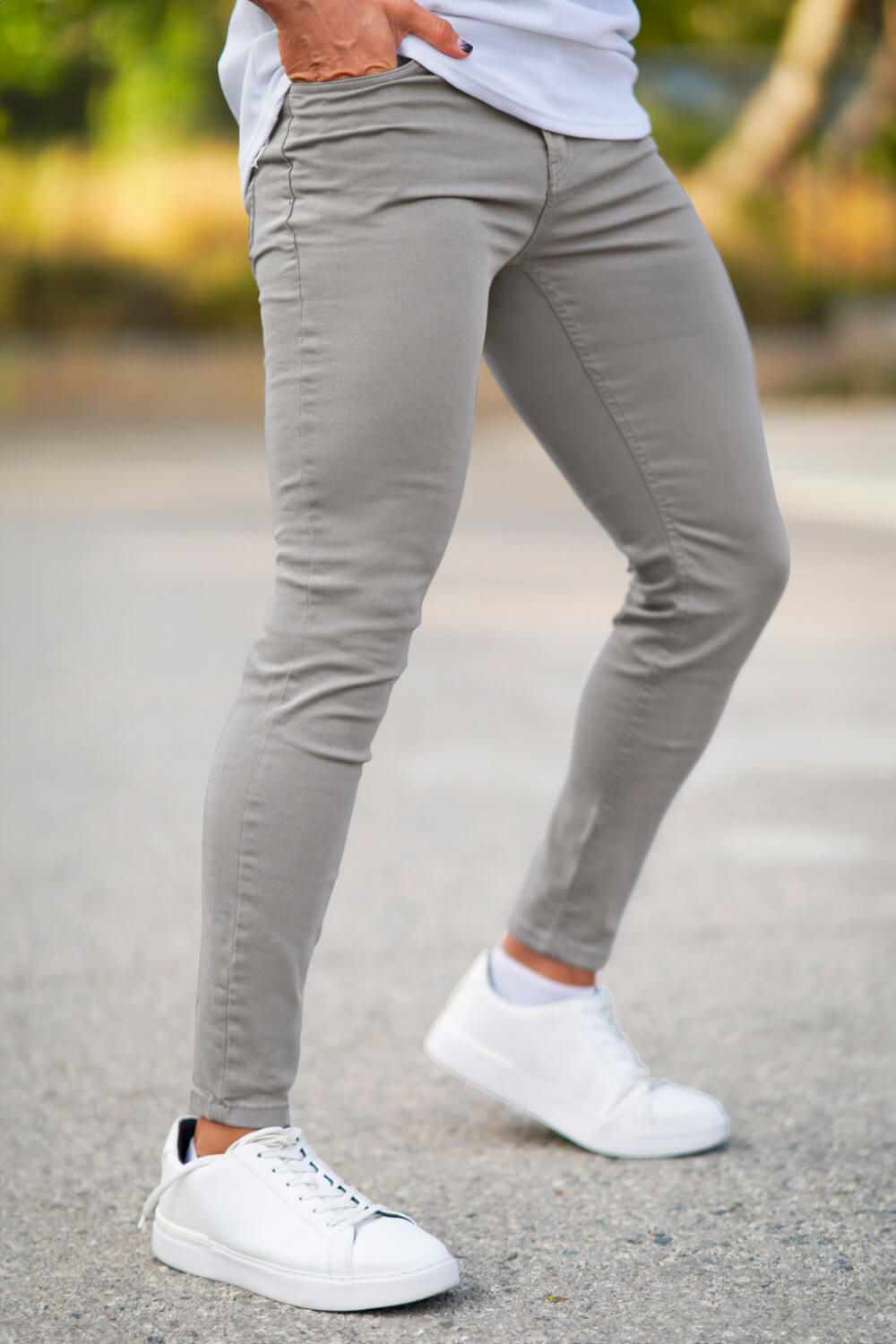 Schmale Herren Jeans Hellgrau Slim Fit