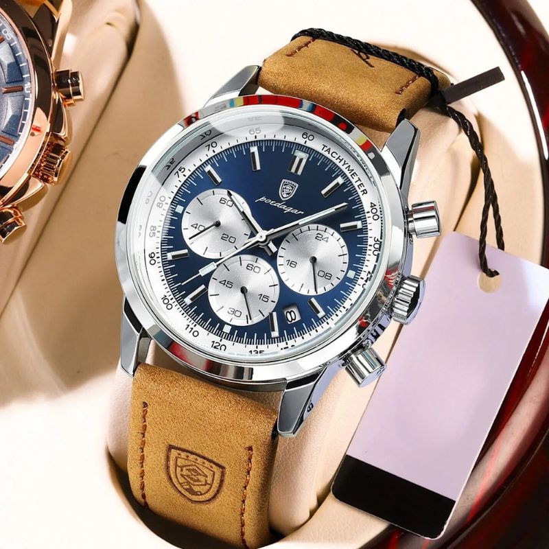Herren Armbanduhr Chronograph Leder Automatik